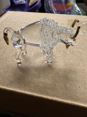 Glass Bull Figurine with Gold Accents - Clear